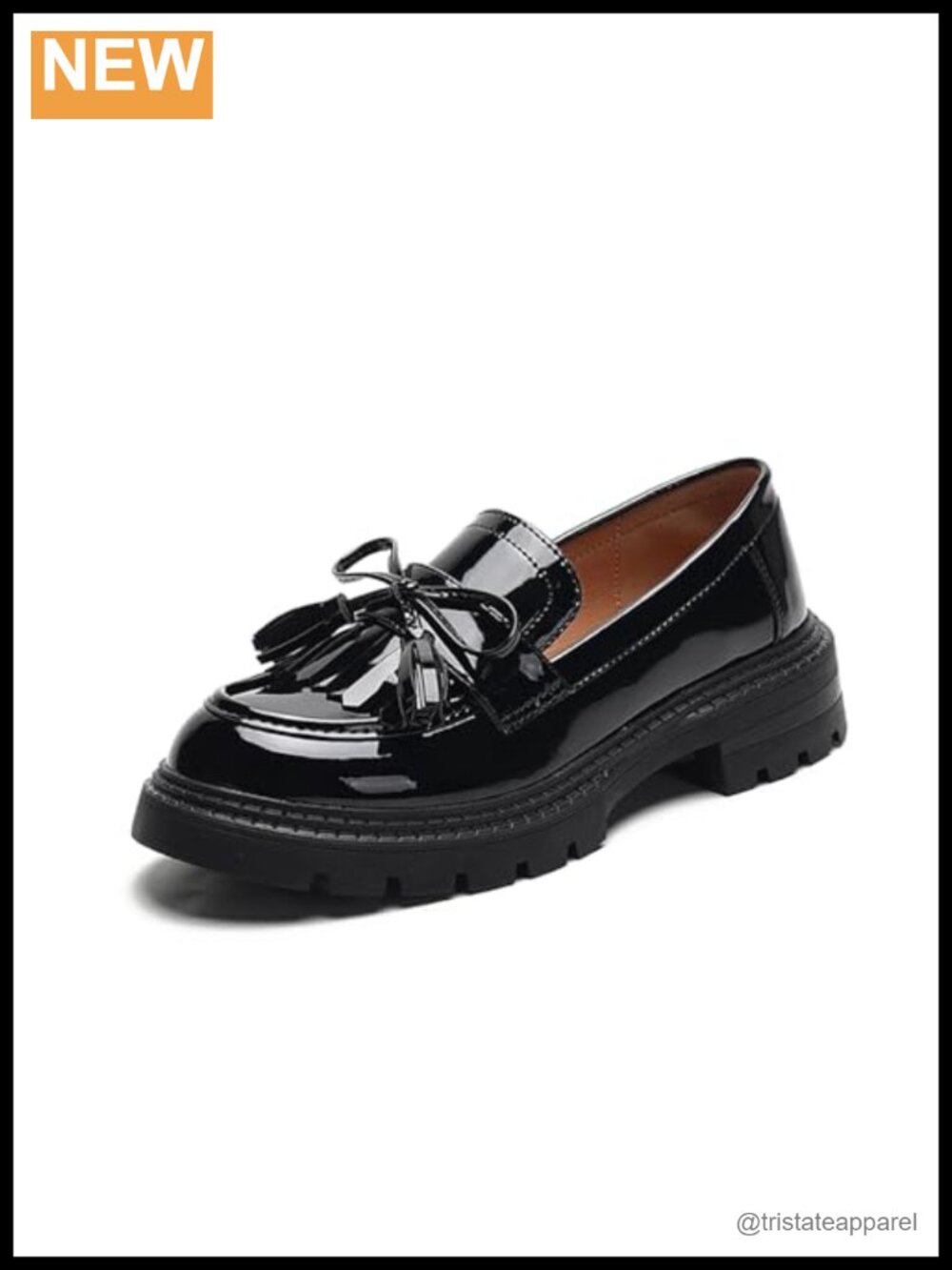 Patent Leather Tassel Loafers Slip-On Round Toe Dress Shoes